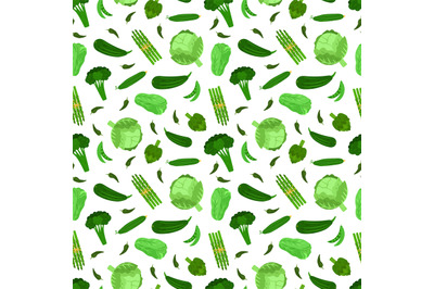 Green vegetables seamless pattern. Fresh food vector background