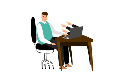 Internet bullying vector concept. Frustrated businessman on office pla