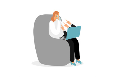 Internet bullying vector concept. Woman crying in front of computer il