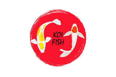 Koi fish vector label design with grunge effect