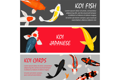 Koi fishes vector banners of set template