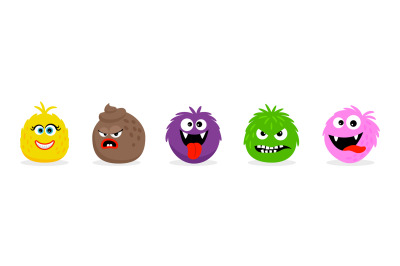 Monster faces emoticons. Vector cartoon funny angry and smile cartoon