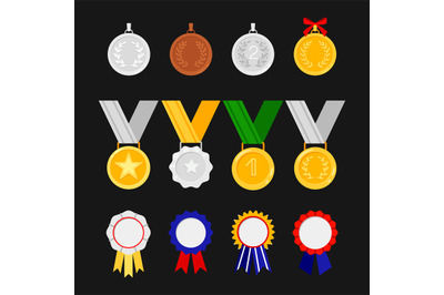 Vector orders and medals isolated on black background. Awards icons se