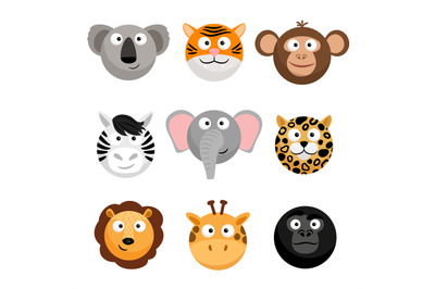 Wild animal emoticons. Vector cartoon funny smileys faces, cartoon ani