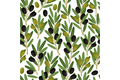 Olives seamless pattern. Olive branches with berries and leaves nature