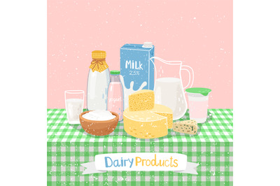 Dairy products on table