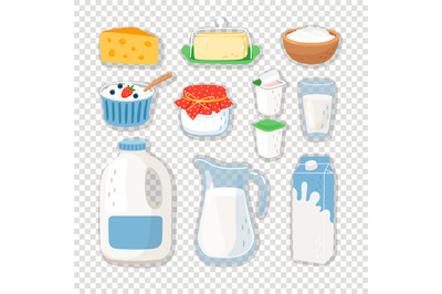 Cartoon dairy products on transparent