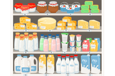 Dairy products in supermarket