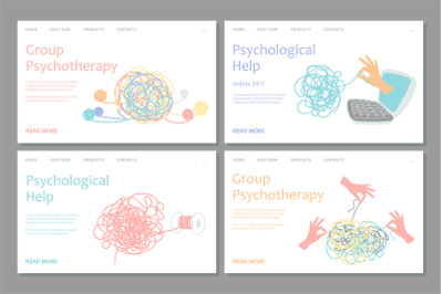 Psychotherapy landing page template. Vector psychological help web ban