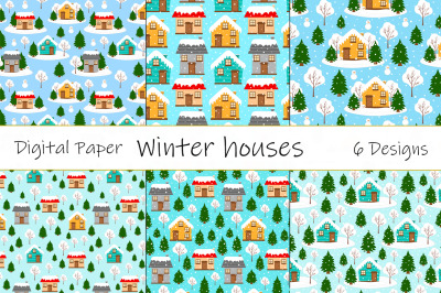 Winter houses patterns. Houses vector. Houses patterns SVG