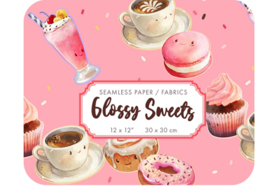 Cute cupcake fabric design  Pink donut digital paper  seamless pattern