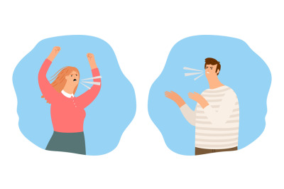 People shouting, quarrel vector illustration. Screaming boy and girl,