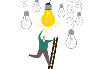 Find new idea. Man steps up stairs vector illustration