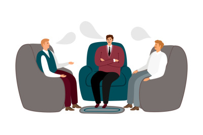 Male meet. Men communicate vector illustration. Group male therapy con