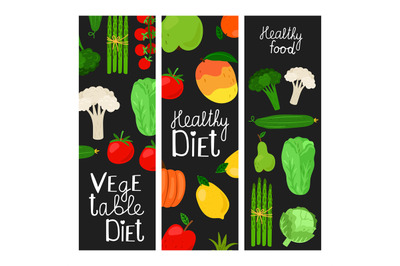 Healthy food banners. Fruits and vegetables vector illustration