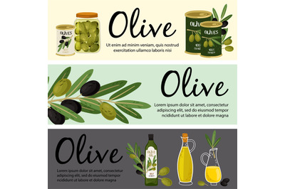 Olive banners template. Olive organic products and plant vector illust