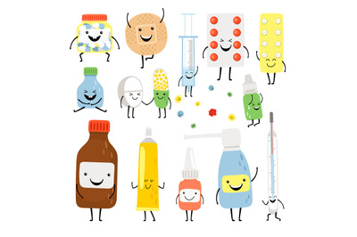 Funny medicines cartoon characters