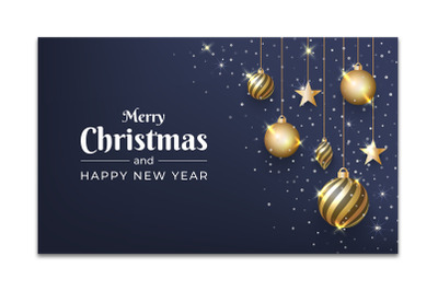 Merry Christmas and New Year design with shiny gold ball ornament