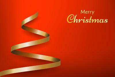 Red Christmas background with tree made of gold ribbon. vector designs