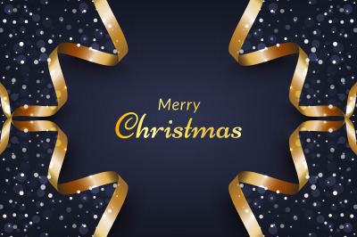 Christmas background with snow and gold ribbon frame. vector for desig