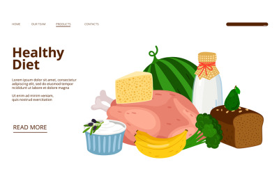 Dietology landing page. Healthy diet vector web banner template