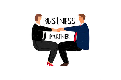 Business partner cartoon illustration. Professional businessman and wo