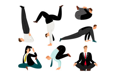 Businessman yoga. Suit meditation and zen relax business man poses, of