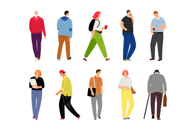 Cartoon casual people on white. Casual dressed human characters vector