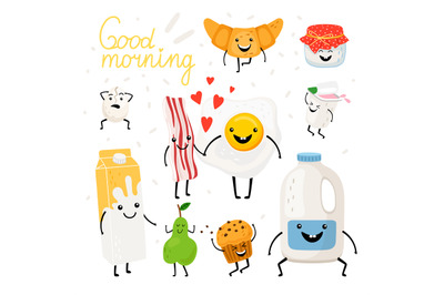 Breakfast food characters set