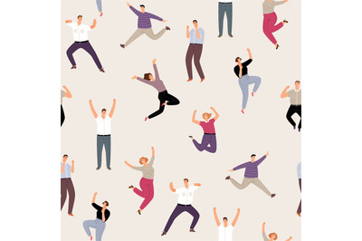 People man and woman happy jumping seamless pattern