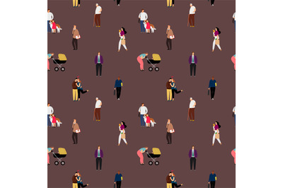 People flat vector seamless pattern