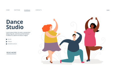 Dance studio landing page. Vector dancing people illustration