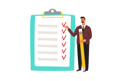 Businessman and checklist. Man holding pencil and to do list. Business