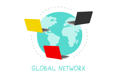 Global network illustration. Vector internet connection concept. Plane