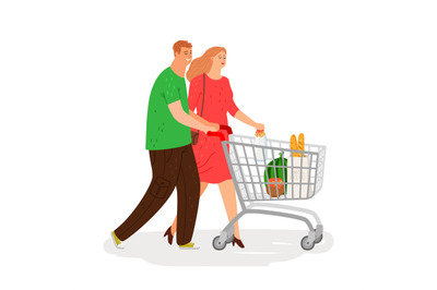 Shopping people. Couple with shopping cart vector illustration, retail