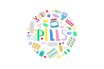 Medicines and medications round banner