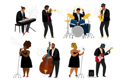 Cartoon jazz band musicians