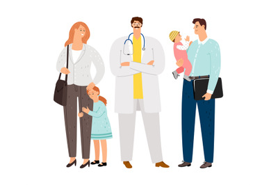 Family doctor characters icons