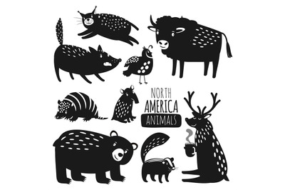 Forest american animals silhouettes