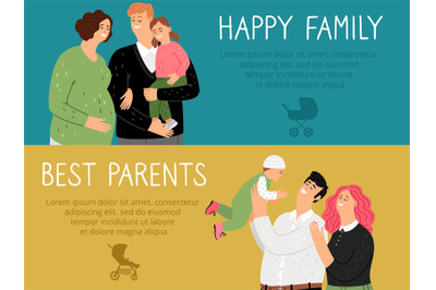 Happy family banners set