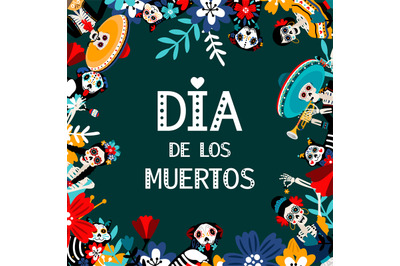 Day of Dead&2C; Dia de los&2C; muertos flat vector social media banner templ