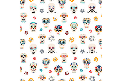 Sugar skulls flat vector seamless pattern