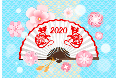 Chinese 2020 rat new year fan