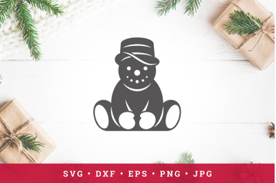 Cute snowman sitting vector illustration. SVG, PNG, DXF, Eps, Jpeg / C