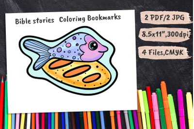 Fish &amp; Bread Kids Coloring Page Bookmarks