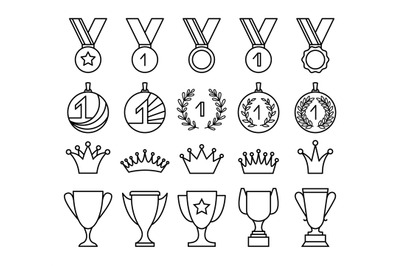 Linear award set of medal, cup and crown