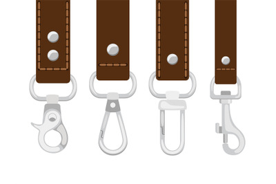 Leather belts with carabine clasp collection vector