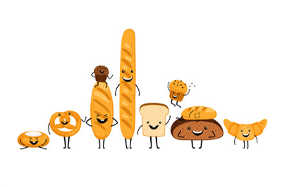 Doodle bread characters set