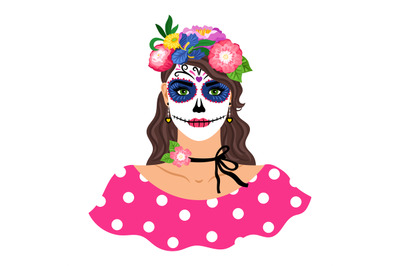 Woman with sugar skull make up vector illustration