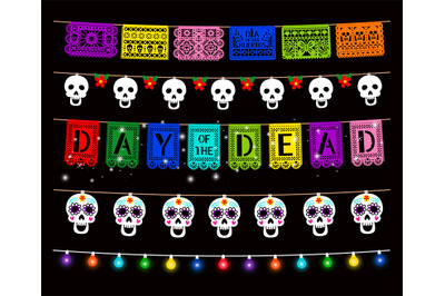 Day of Dead, Dia de los muertos, party decorations vector set